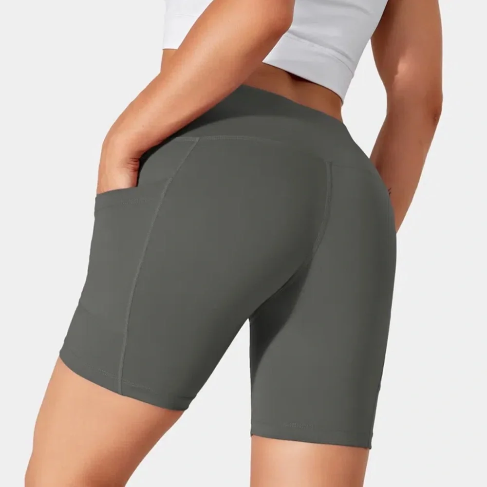 HALARA High Waisted Side Pocket Plain Biker Shorts 7'' in Dark Jade Grey - Picture 3 of 7